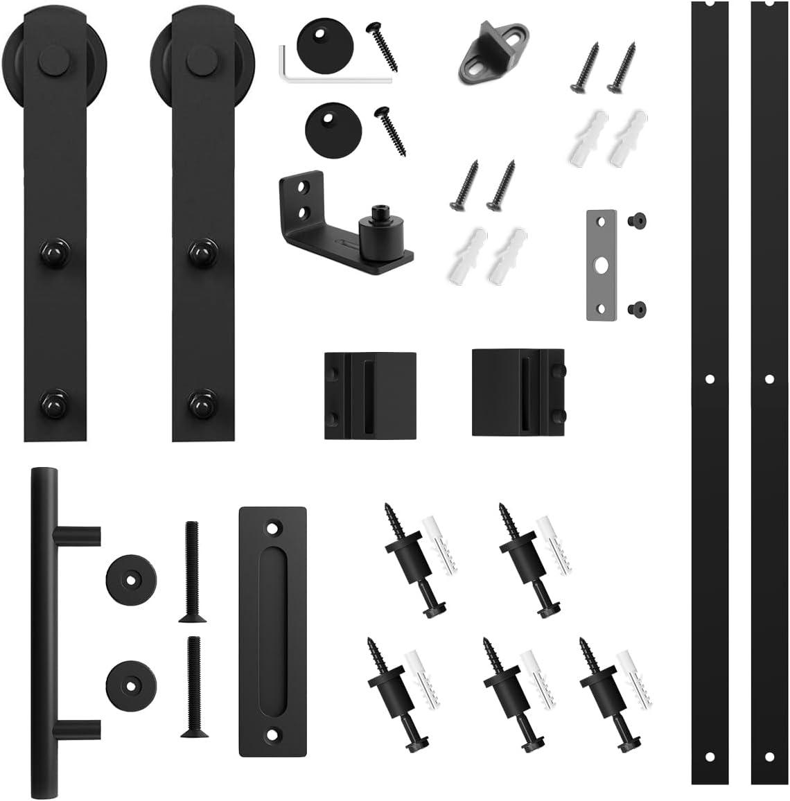 MARLIN MANUFACTURING COMPANY, INCORPORATED 6FT Sliding Barn Door Hardware Kit For Single Wood Door, Smoothly And Quietly, Easy To Install Fit 35" Wide And 1.18"-1.96" Thickness Door Panel, Includes Installation Instruction