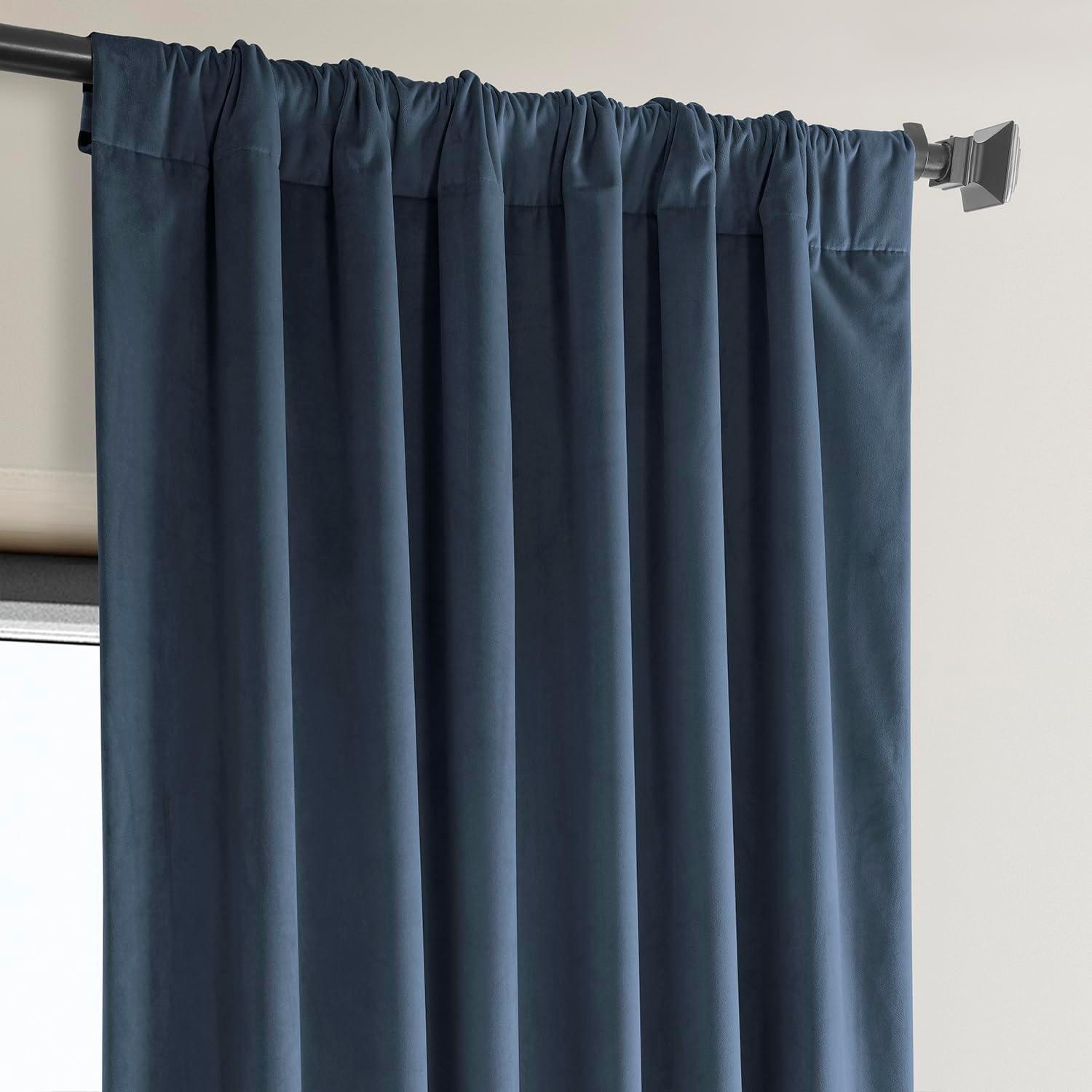 HPD Half Price Drapes London Blue Heritage Plush Velvet Room Darkening Curtains for Bedroom & Living Room Curtains (1 Panel), Window Curtains 108 inches long, Rod Pocket Curtains & Drapes, 50W X 108L
