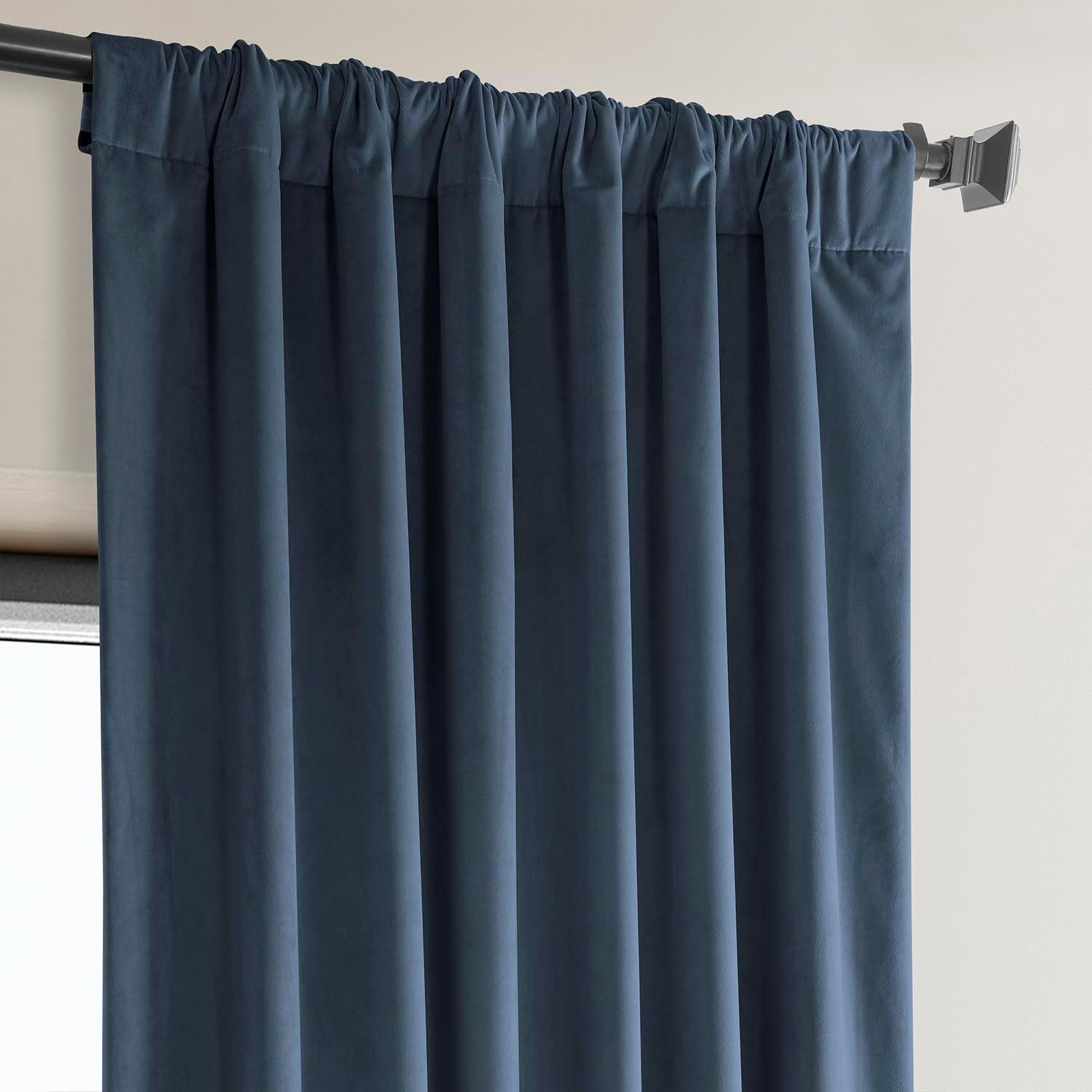 HPD Half Price Drapes London Blue Heritage Plush Velvet Room Darkening Curtains for Bedroom & Living Room Curtains (1 Panel), Window Curtains 108 inches long, Rod Pocket Curtains & Drapes, 50W X 108L