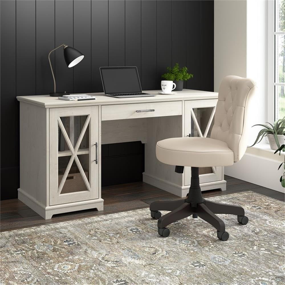 Bush Lennox Engineered Wood Desk with Keyboard Tray in Linen White Oak