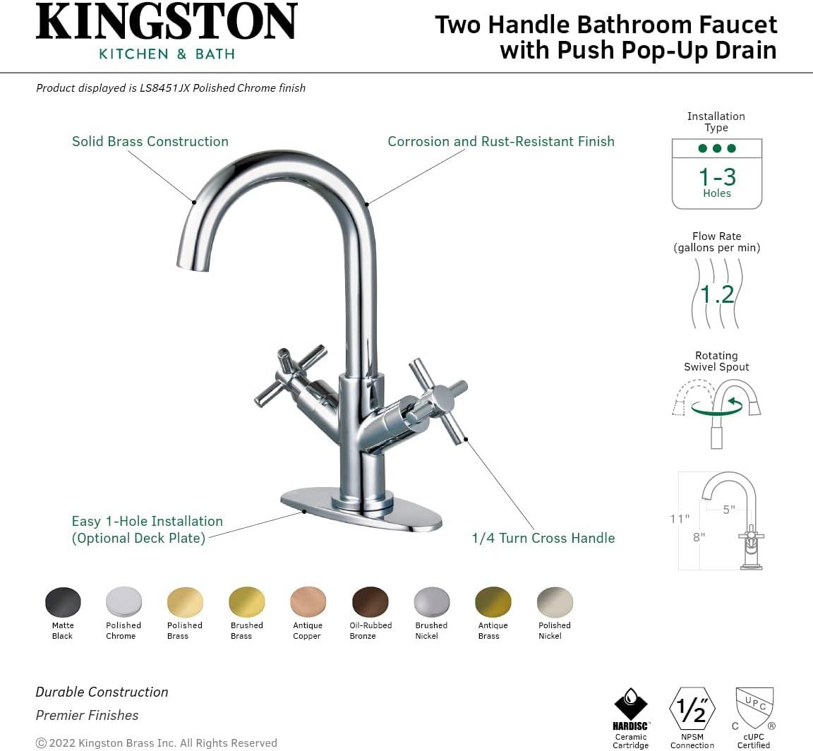 Kingston Brass Concord Two-Handle 1-Hole Deck Mount Bathroom Faucet with Push Pop-Up