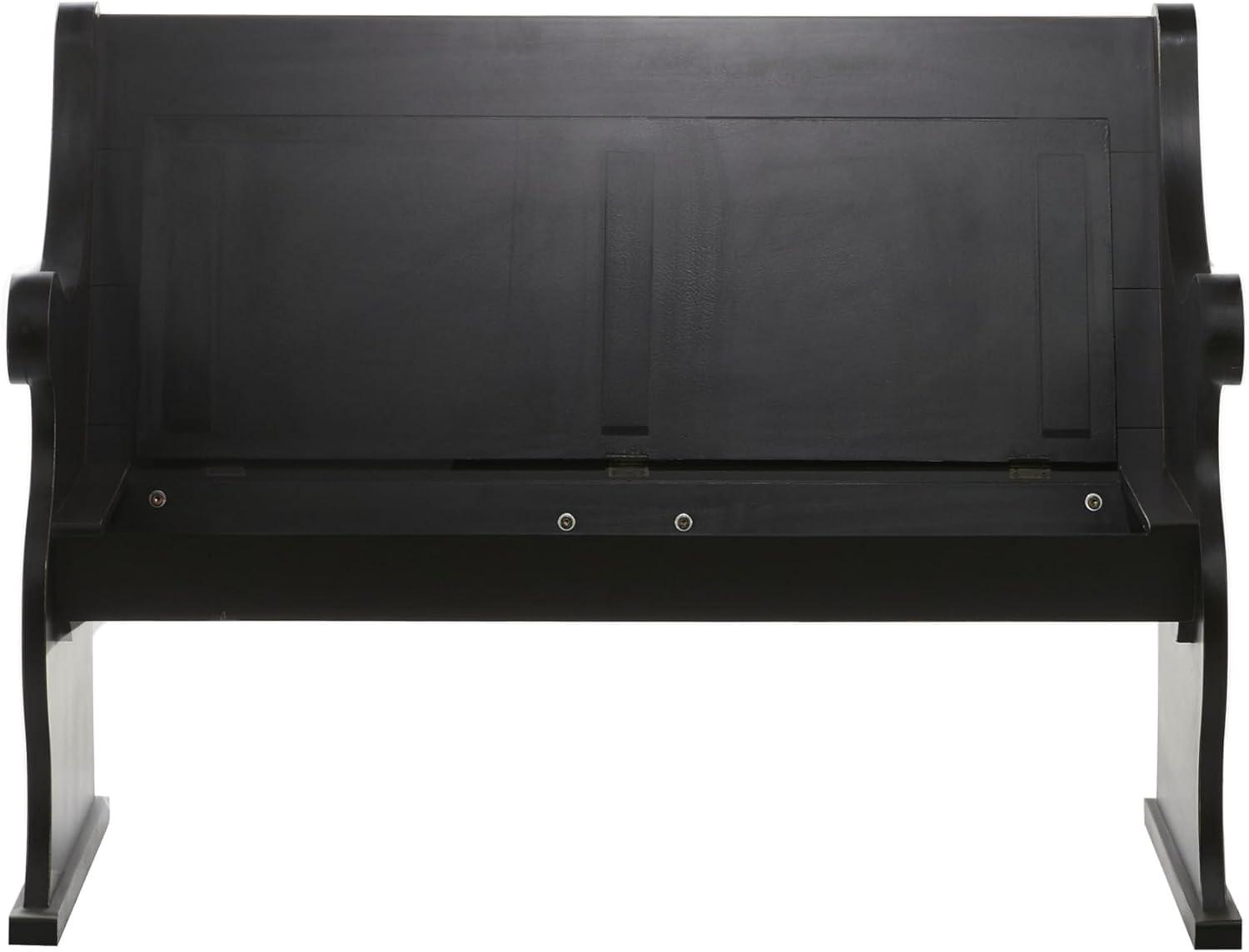 Black Wood Storage Bench with Scrolled Armrests