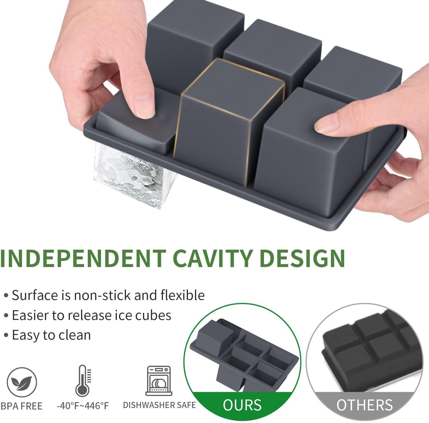 Large Ice Cube Tray for Whiskey: Big Square Ice Cube Maker for Cocktail - 2Pack Silicone Old Fashioned Ice Cube Trays - 2inch Huge Cubed Ice Trays for Whisky