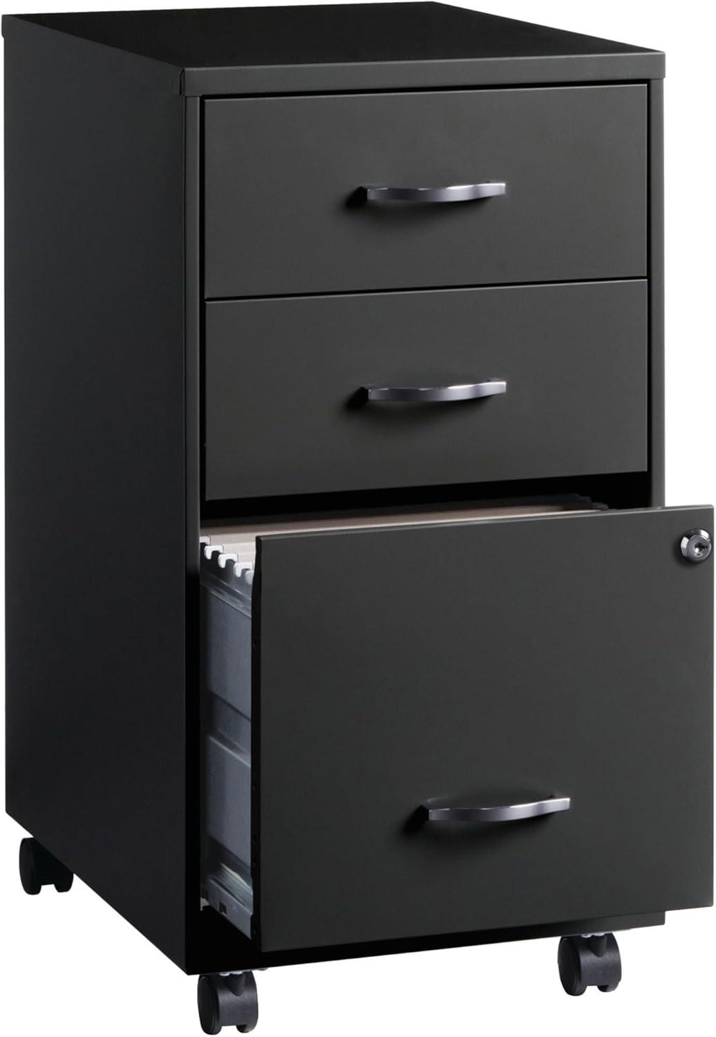 Black Mobile 3-Drawer Lockable Metal File Cabinet