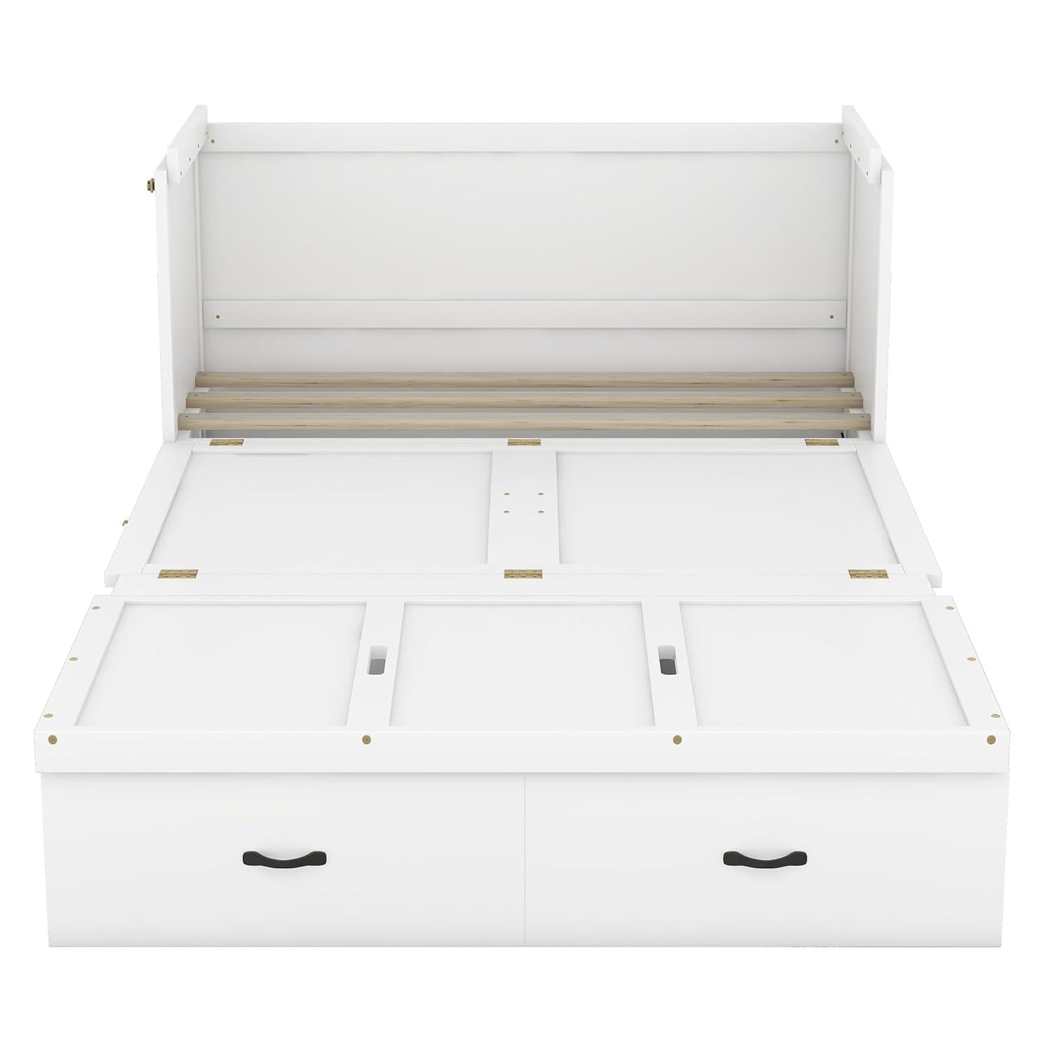 Harper & Bright Designs Full Size Murphy Bed with USB Port and a Large Drawer, Space-Saving Wall Bed for Multipurpose Guest Room or Home Office - White