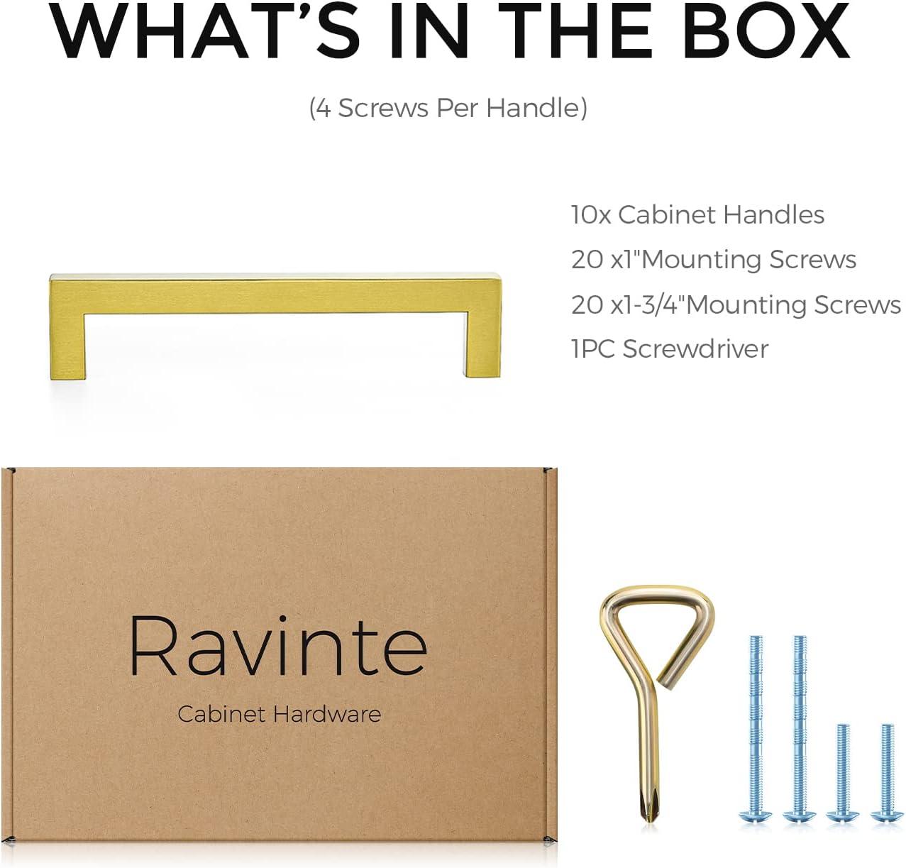 Goldenwarm 10 Pack Gold Cabinet Furniture Pulls Kitchen Hardware Square Door Handles 6-1/4 Inch Hole Centers