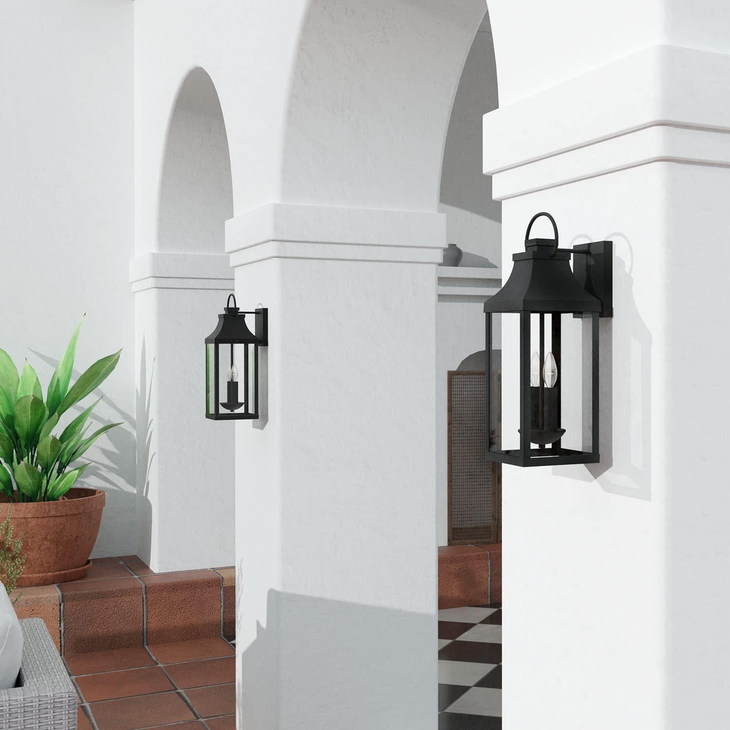 Bradford Transitional 2-Light Outdoor Wall Lantern in Black with Clear Glass