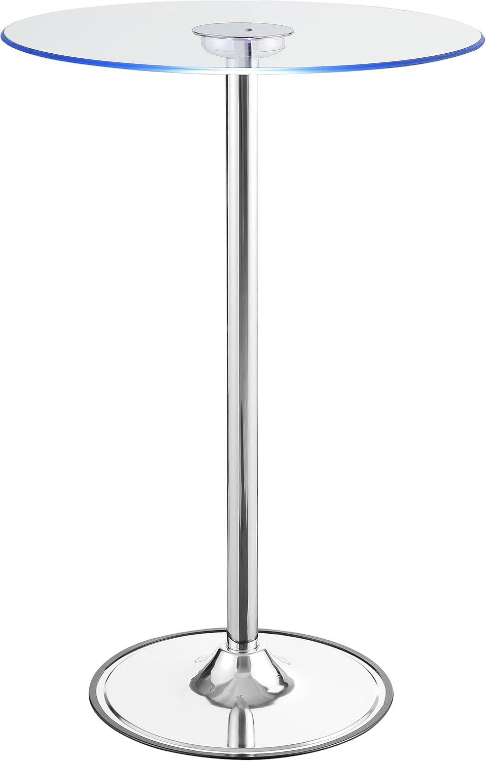 Coaster Company LED Round Pub Table, Chrome and Clear