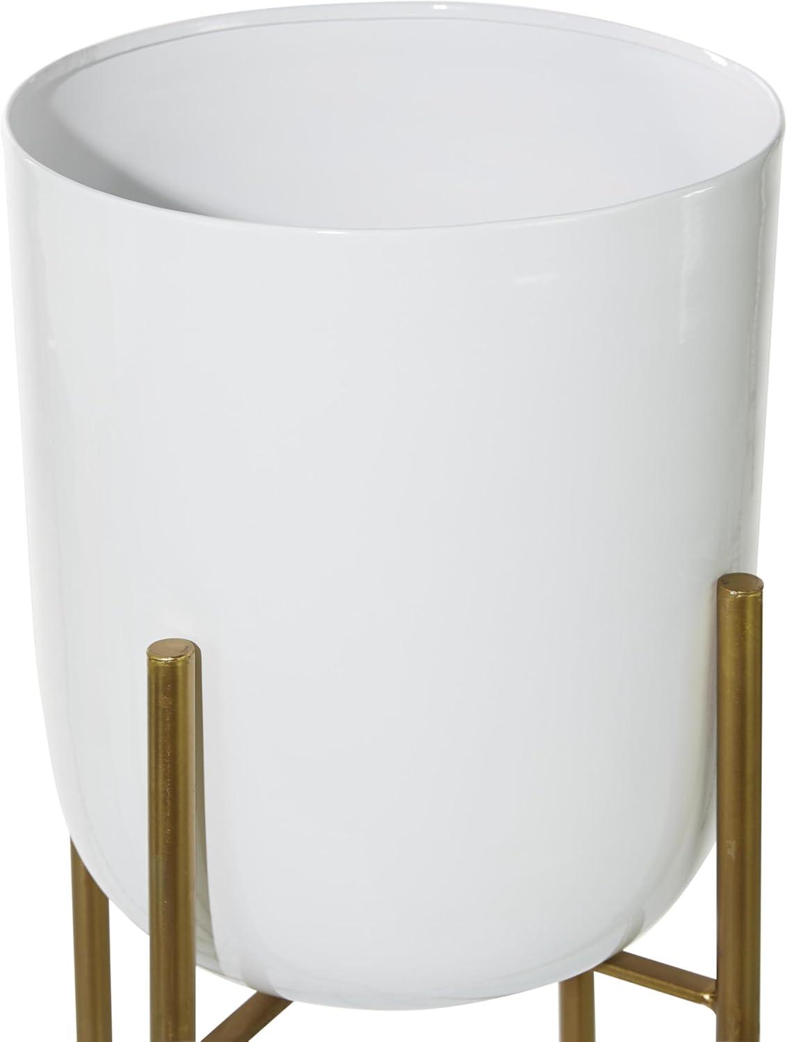 CosmoLiving by Cosmopolitan 2 - Piece Silver Metal Tall Indoor Outdoor Dome Indoor Outdoor Planter with Removable Stand Set