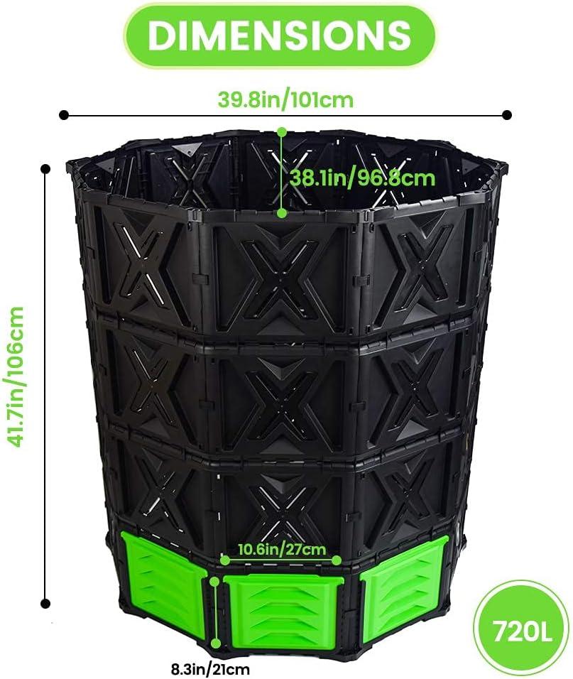 XXL Black and Green Outdoor Compost Bin with Rain Cover