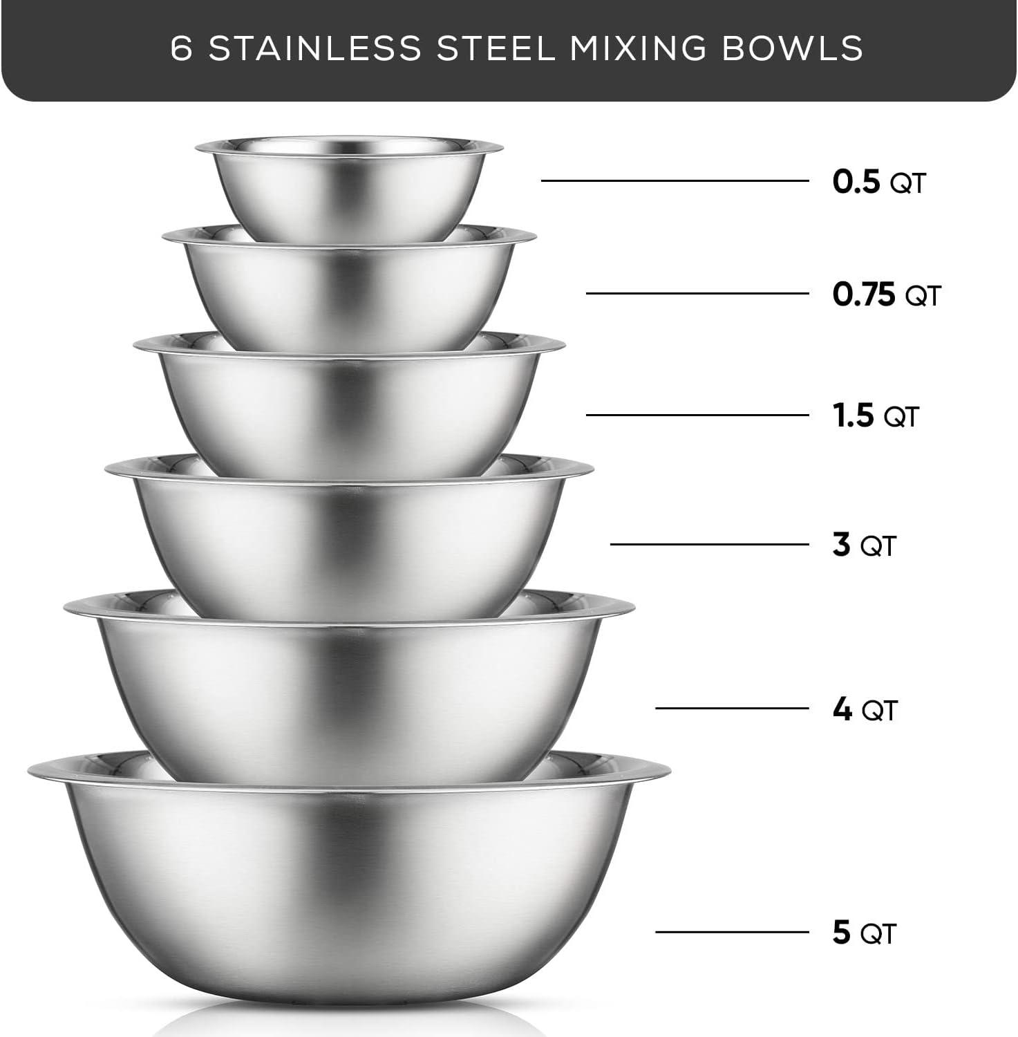 JoyJolt Stainless Steel Nesting Mixing Bowl Set of 6