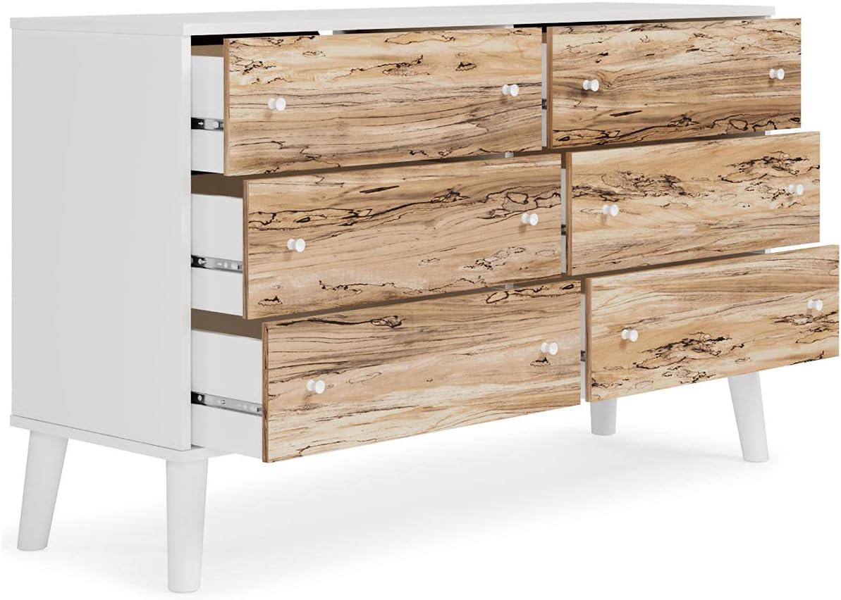 White and Beige 6-Drawer Dresser with Ball Bearing Glides