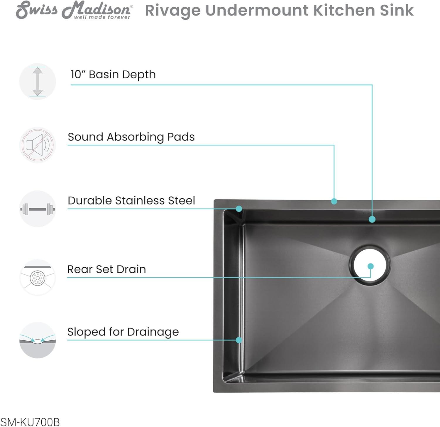 Rivage 30" Stainless Steel Undermount Single Basin Kitchen Sink