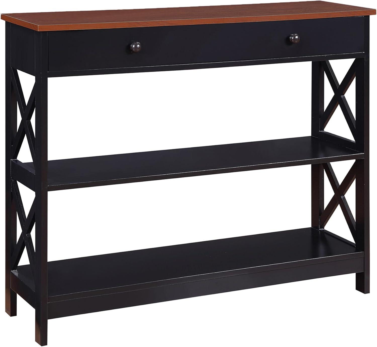 Convenience Concepts Oxford 1 Drawer Console Table, Cherry/Black Wood Finish