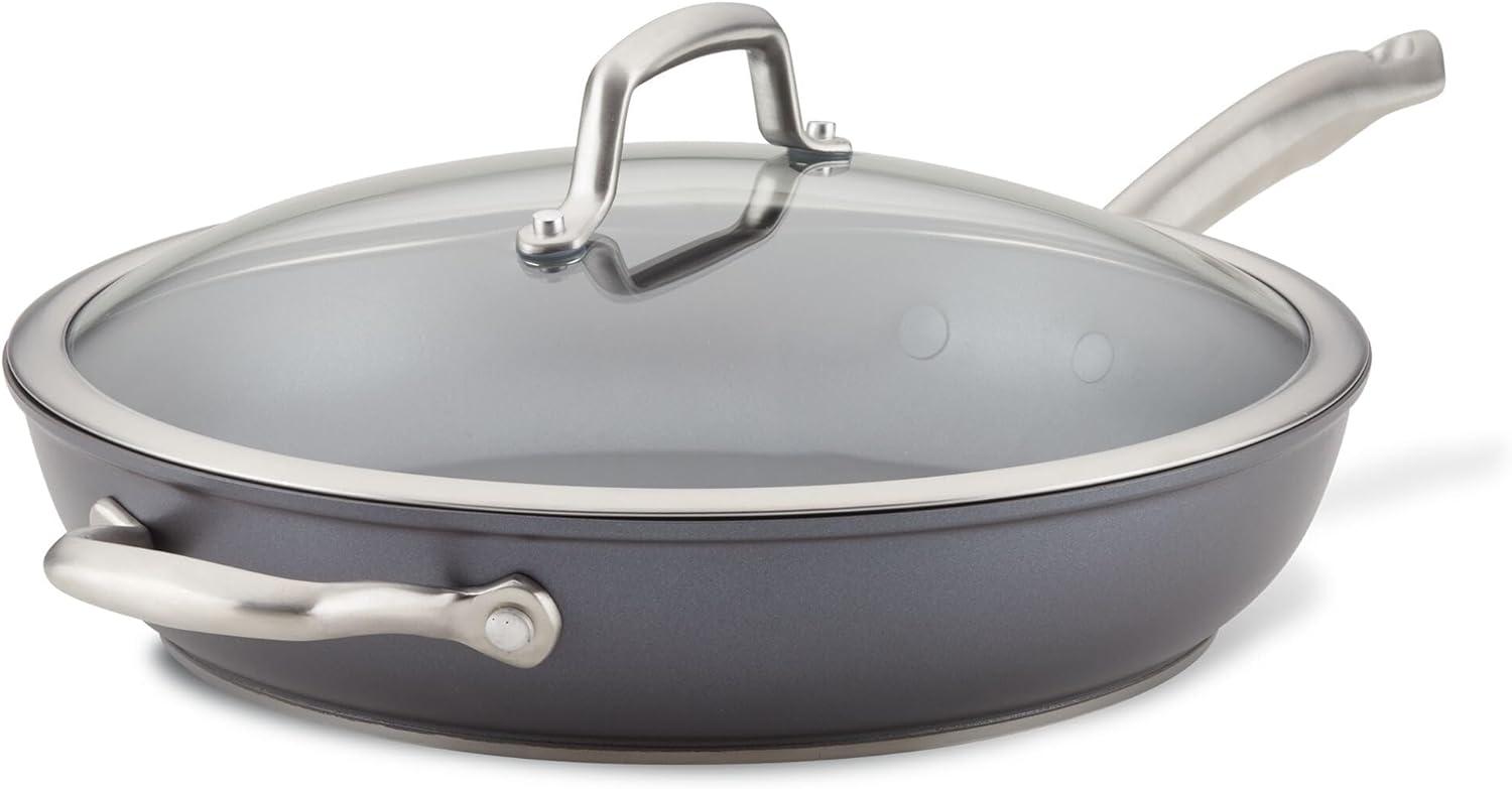 Gray Aluminum Nonstick Fry Pan with Lid, 12 Inch