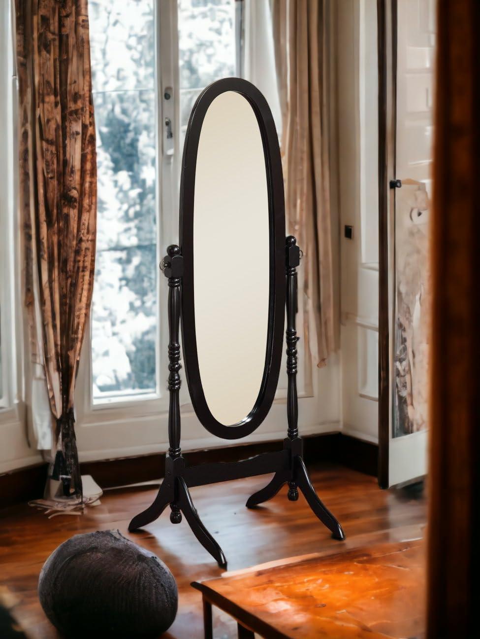 Wooden Cheval Floor Mirror, Black Finish (Black)