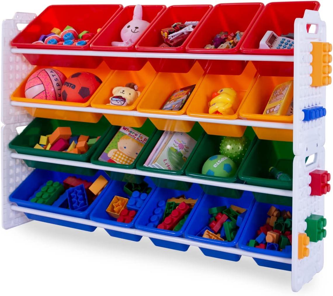 UNiPLAY Toy Organizer With 20 Removable Storage Bins and Block Play Panel, Multi-Size Bin Organizer