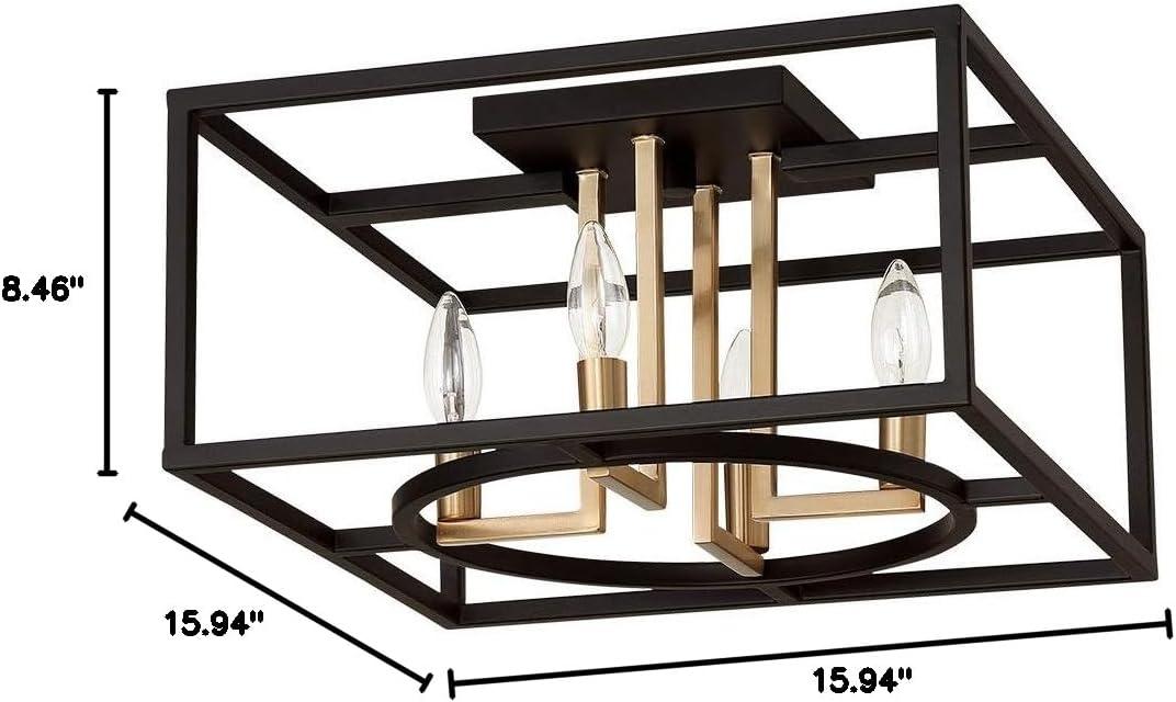 EGLO Mundazo 4-Light Semi Flush Modern Ceiling Light Fixture Dimmable LED Lighting Fixture for Hallway, Living Room, and Closet, 15 in, Black and Gold