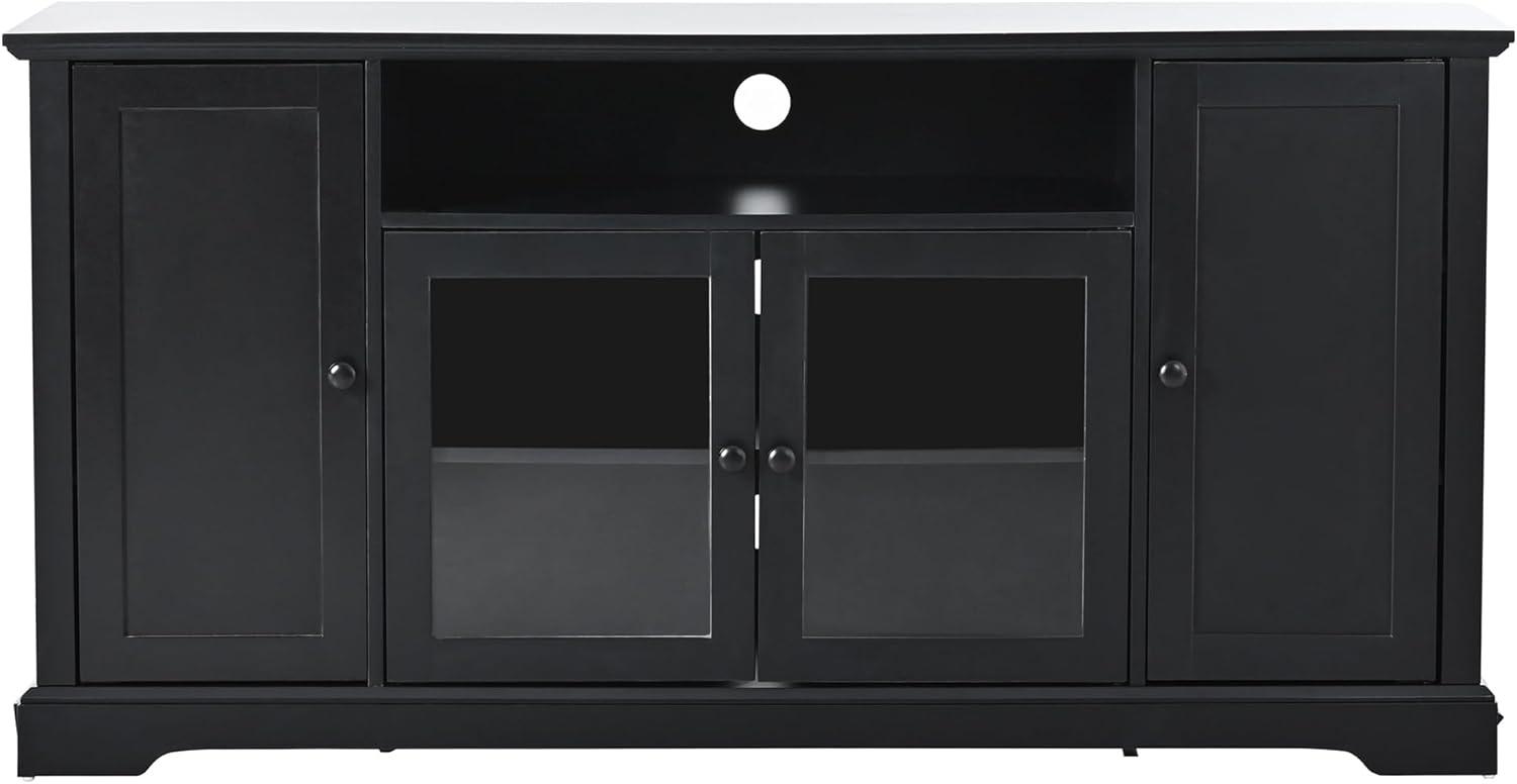 Transitional Style U-Can TV Stand for TV up to 65in with Glass Doors, Adjustable Panels - Black