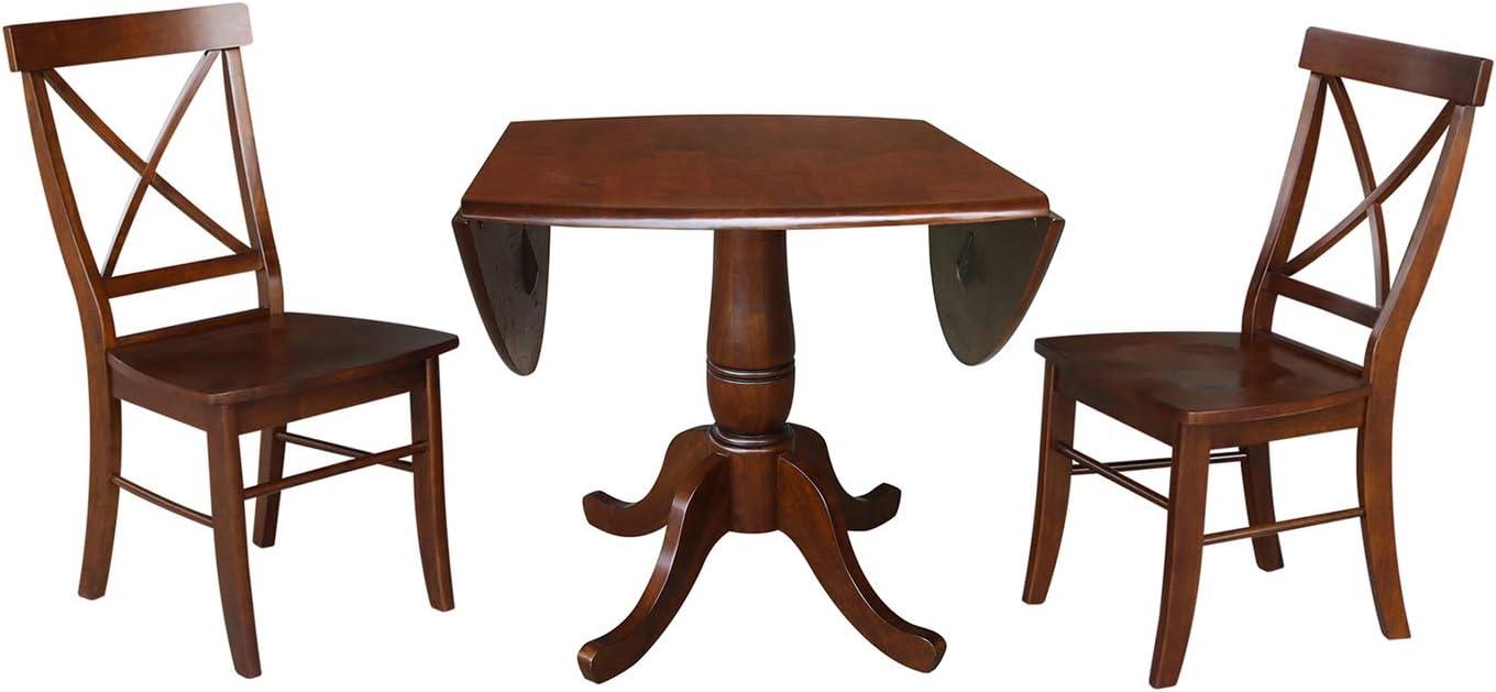 Espresso Solid Wood 3-Piece Round Pedestal Dining Set