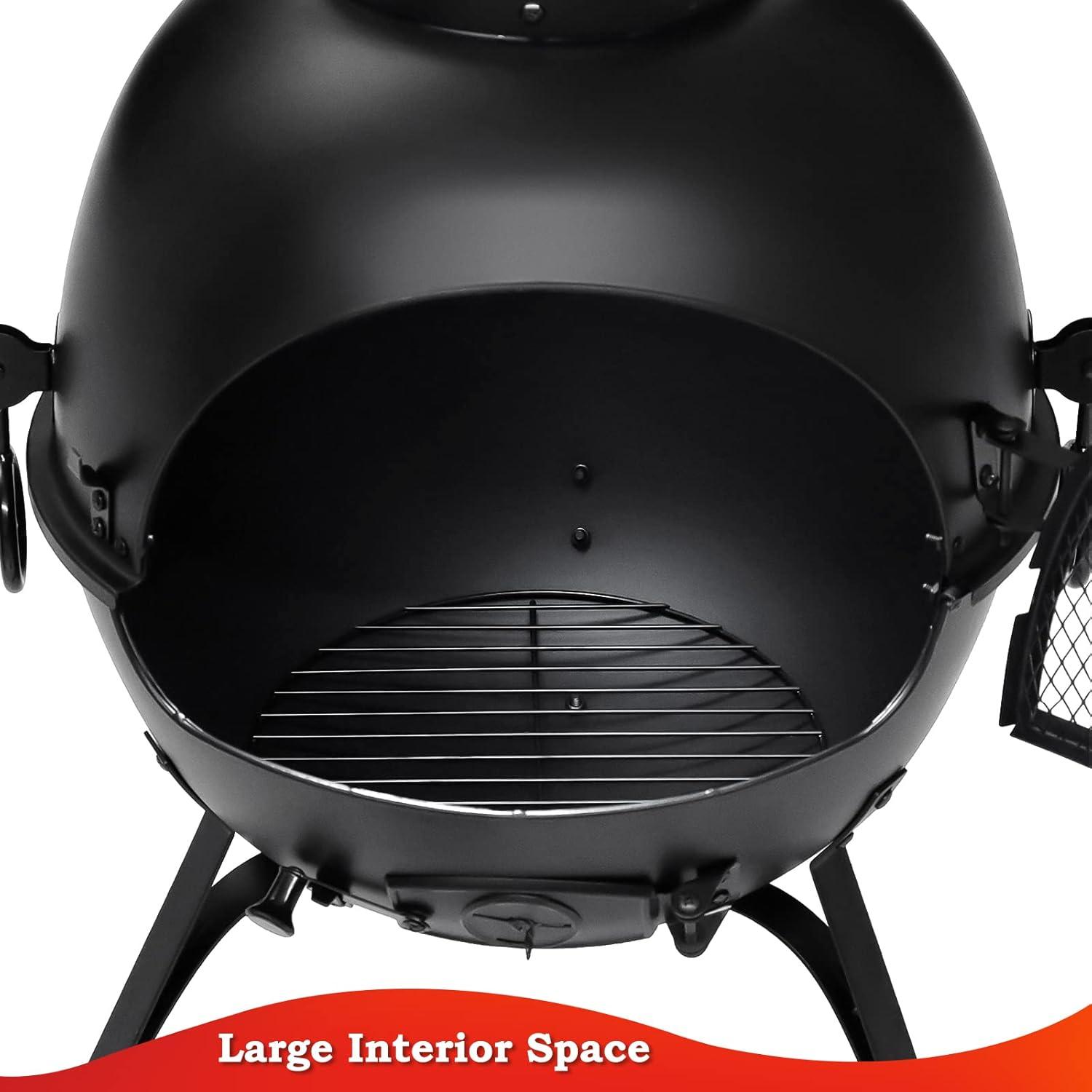 SINGLYFIRE 55 Inch High Fire Pit Fireplace with Chiminea Cover Rust-Free Iron Black
