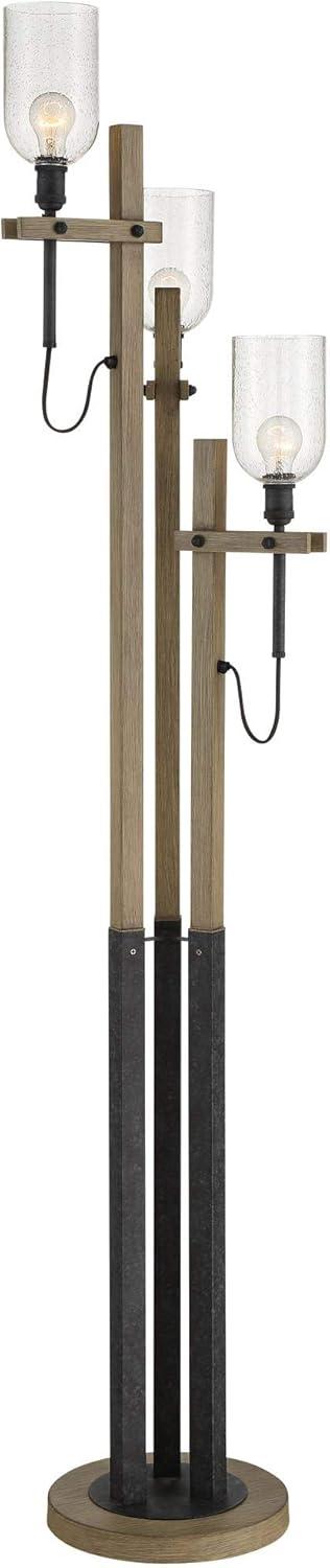 Franklin Iron Works Giddeon Rustic Farmhouse Tree Floor Lamp 72 1/2" Tall Gray Faux Wood Grain 3 Light Clear Seedy Glass for Living Room Bedroom House