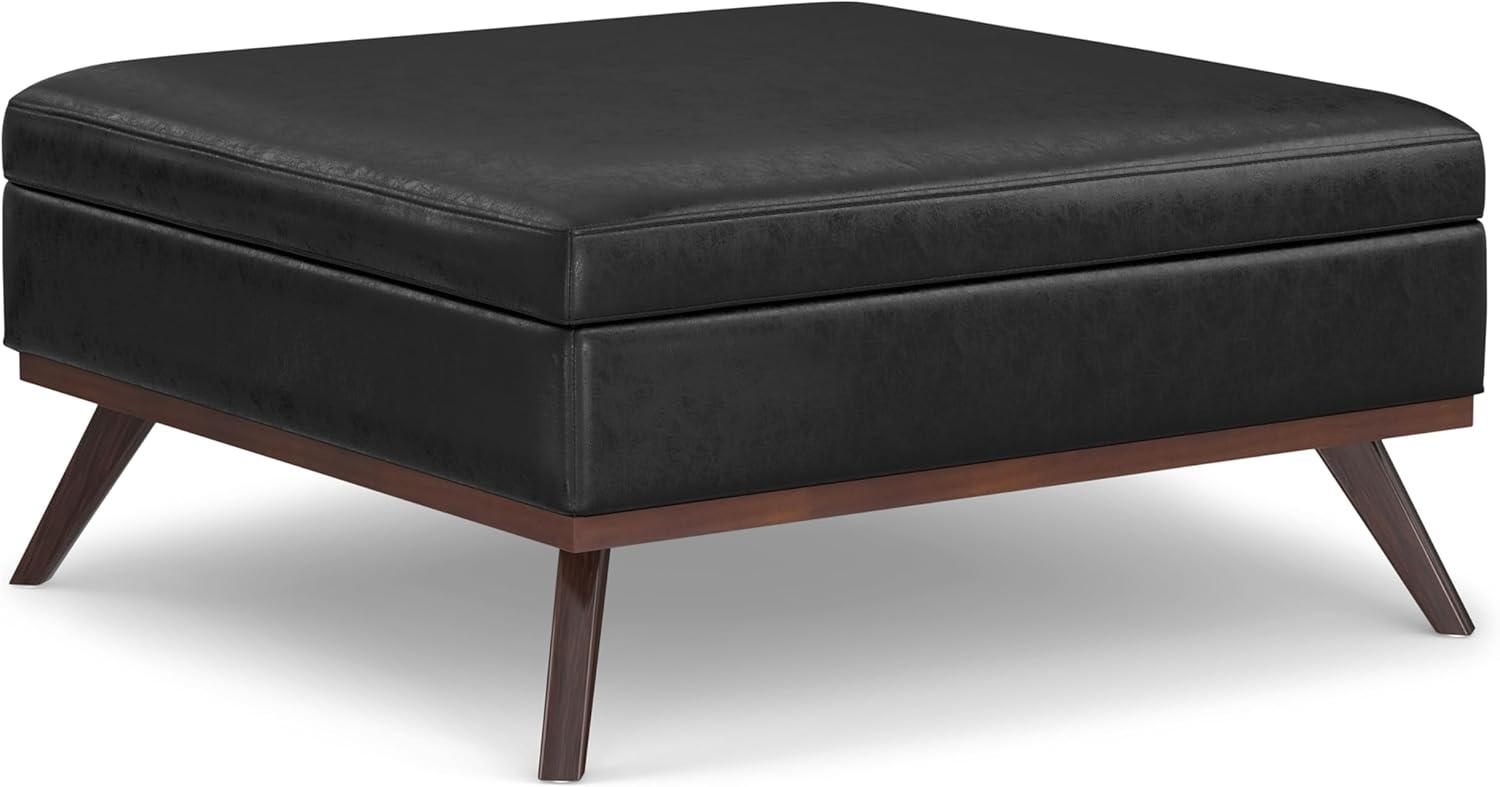 Simpli Home Owen 40"W XL Upholstered Square Coffee Table Storage Ottoman with Lift Top and Solid Wood Legs