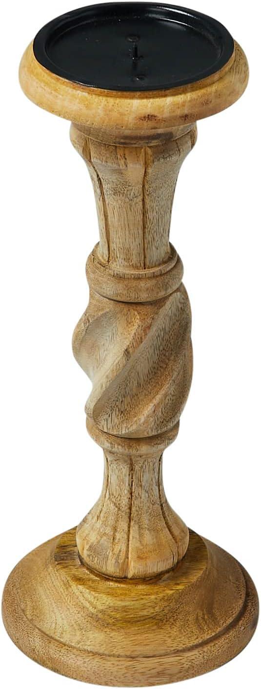 Creative Co-Op Handcarved Wood Pillar Candle Holder, Natural