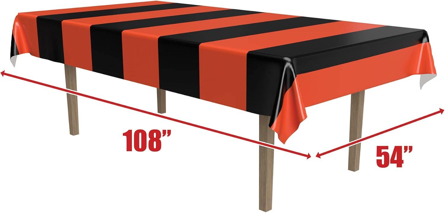 Orange and Black Striped Plastic Rectangular Table Cover