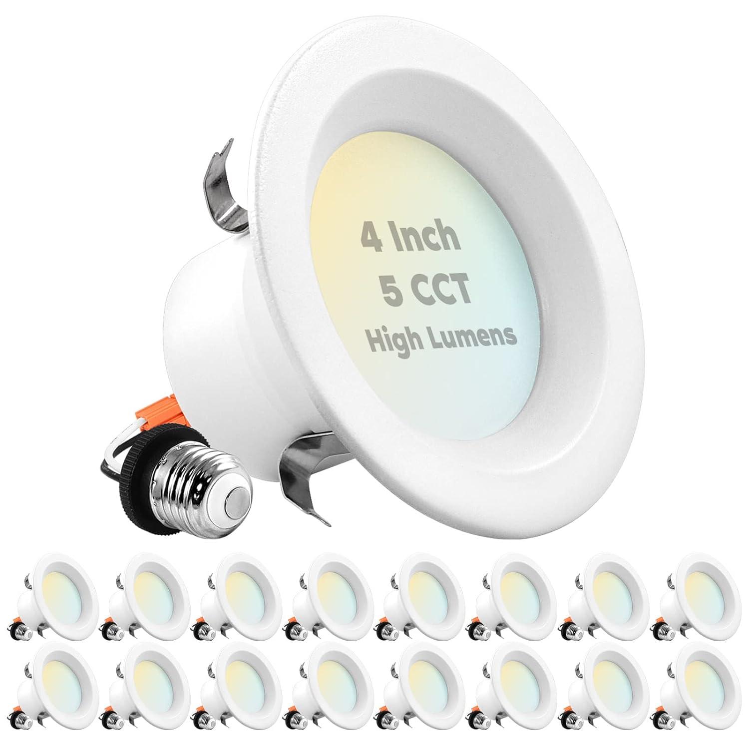 4" High Output Selectable CCT Remodel IC LED Retrofit Recessed Can Light