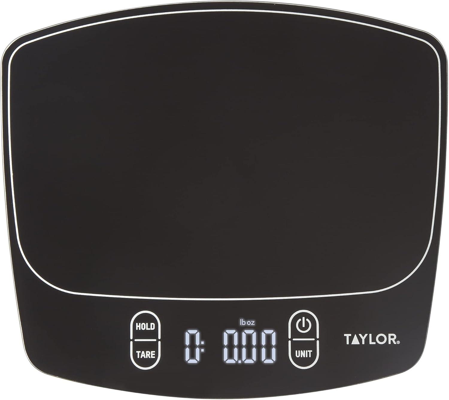 Taylor Waterproof Digital Kitchen 11 lb Food Scale Black: LCD Display, Battery Powered, Measures Grams & Ounces