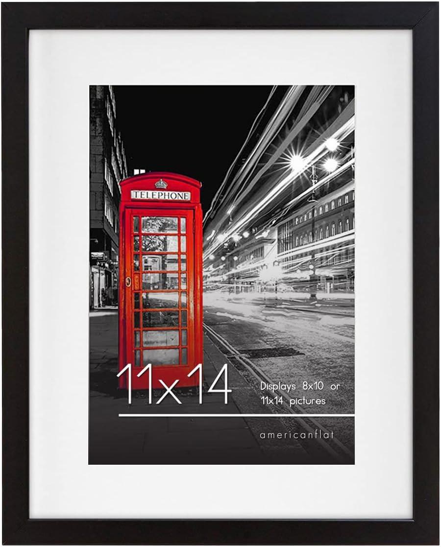 Americanflat 11x14 Picture Frame with Shatter-Resistant Glass - Use as 8x10 Frame with Mat or 11x14 Frame Without Mat - Signature Collection - Black