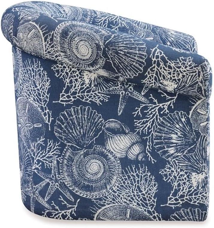 Pemberly Row Swivel Coastal Fabric Club Chair in Blue Seashell Pattern