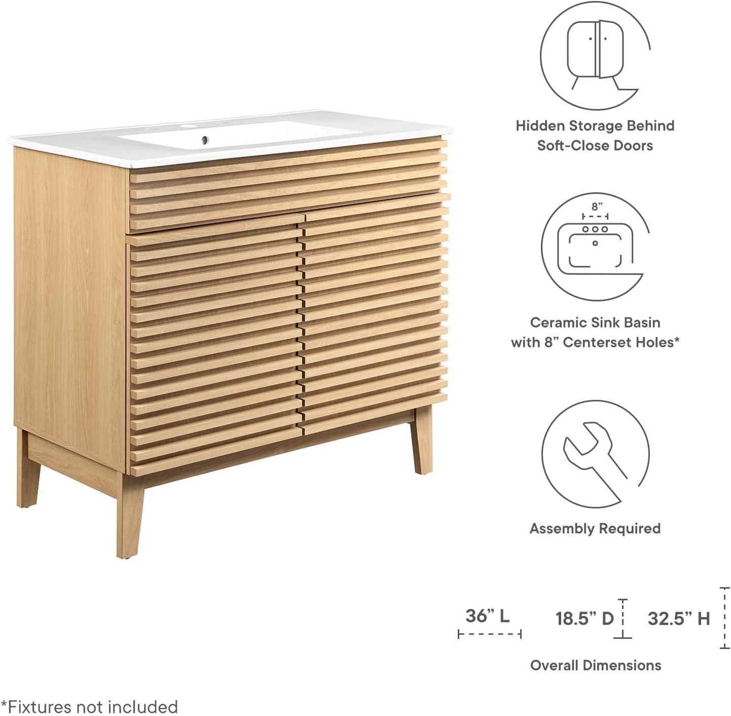 Modway Render 36" Bathroom Vanity in Oak White
