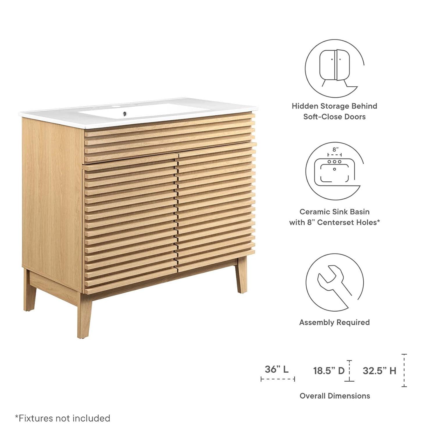 Modway Render 36" Bathroom Vanity in Oak White