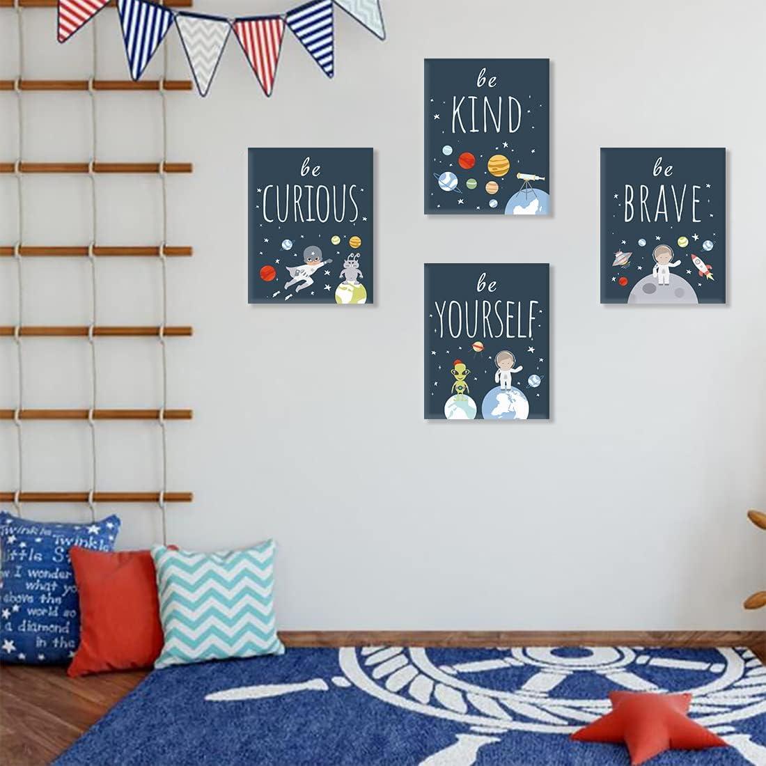 CHDITB Unframed Outer Space Room Decor, Inspirational Space Art Print, Set of 4（8" x10" ） Space Wall Art for Boy Room Decorations, Kids Picture Planets Canvas Posters for Kids Bedroom Nursery Decor