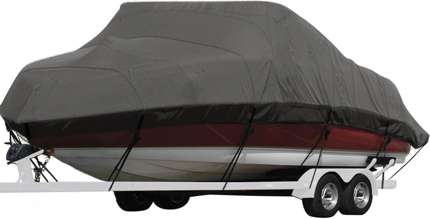 Seamander Solution Dye 600 Denier Heavy duty Waterproof Boat Cover, Fits boats 14'-16'L x 90"W, V-Hull Fishing Ski Boat Pro Bass Inboard Outboard Trailerable Boat Covers , Dark Gray