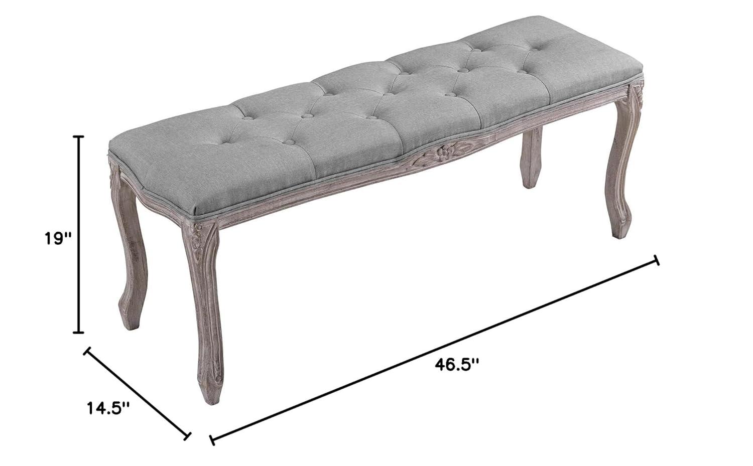 Ergode Regal Vintage French Upholstered Fabric Bench - Light Gray