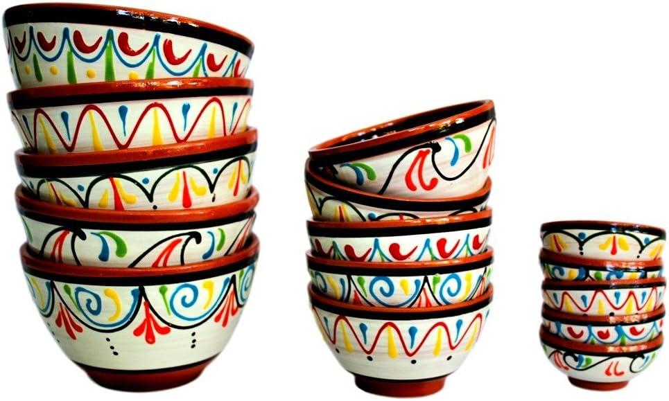 Terracotta White Breakfast Bowls, Set of 5 - Hand Painted From Spain