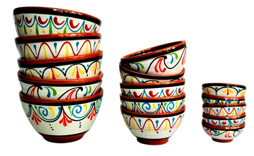 Terracotta White Breakfast Bowls, Set of 5 - Hand Painted From Spain
