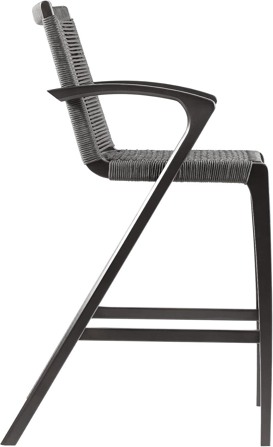 Nabila Outdoor Dark Eucalyptus Wood and Grey Rope Counter and Bar height Stool