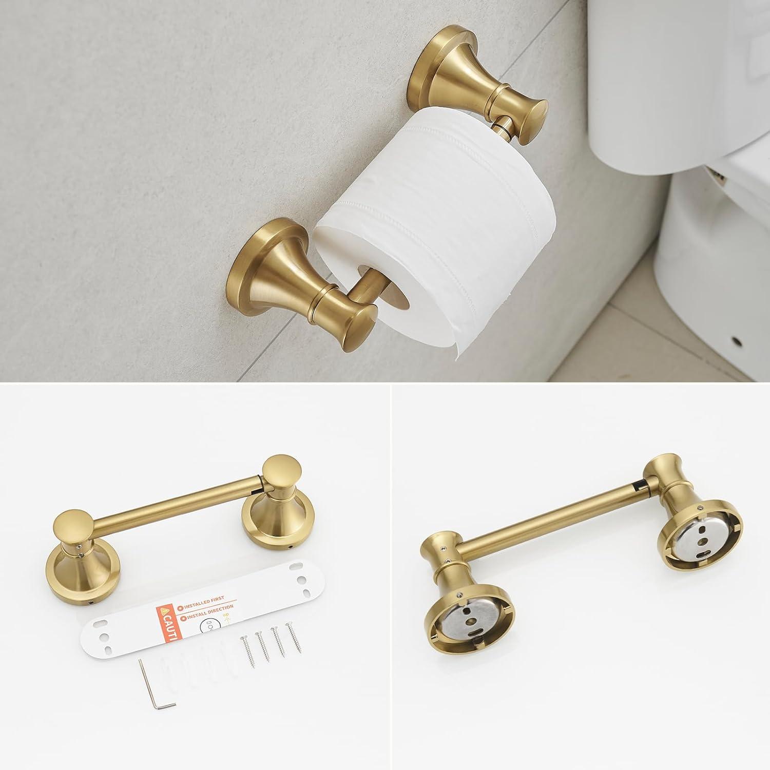 Chihod Toilet Paper Holder & Towel Ring Brushed Gold Hand Towel Holder 2-Pieces Bathroom Accessories Towel Rack Wall Mounted Bathroom Hardware Set Stainless Steel C38