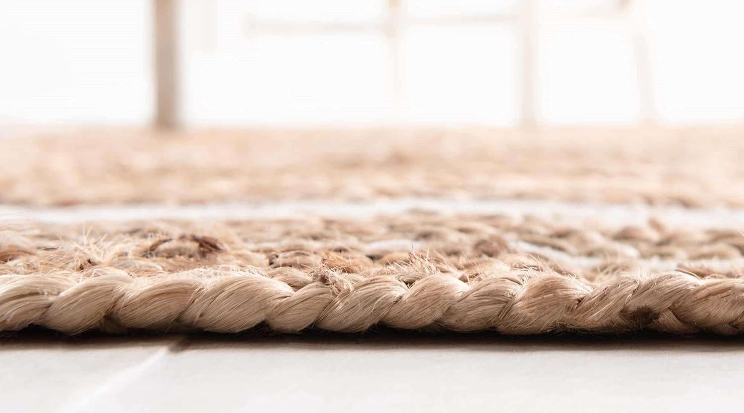 Nuloom Rikki Coastal Braided Jute Area Rug, Round 4', Off White