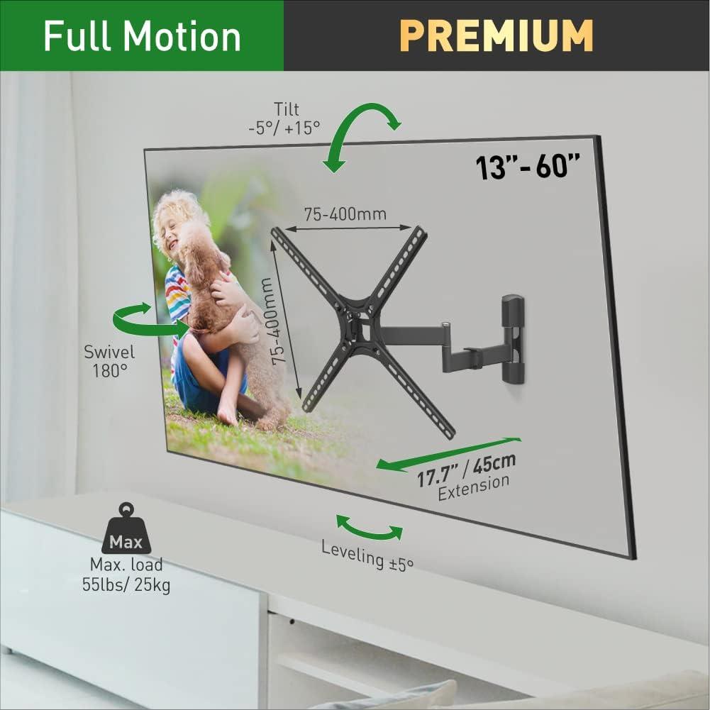Barkan 13" - 60" Full Motion TV Wall Mount - Extension, Swivel & Tilt