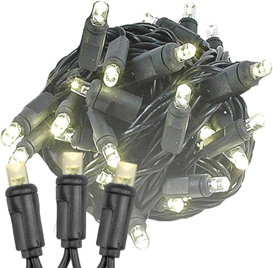 Warm White LED Christmas Tree Lights with Black Wire, 34 Feet