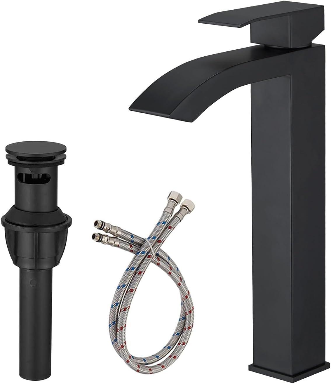 Matte Black Single Handle High Arc Bathroom Faucet with Drain Kit