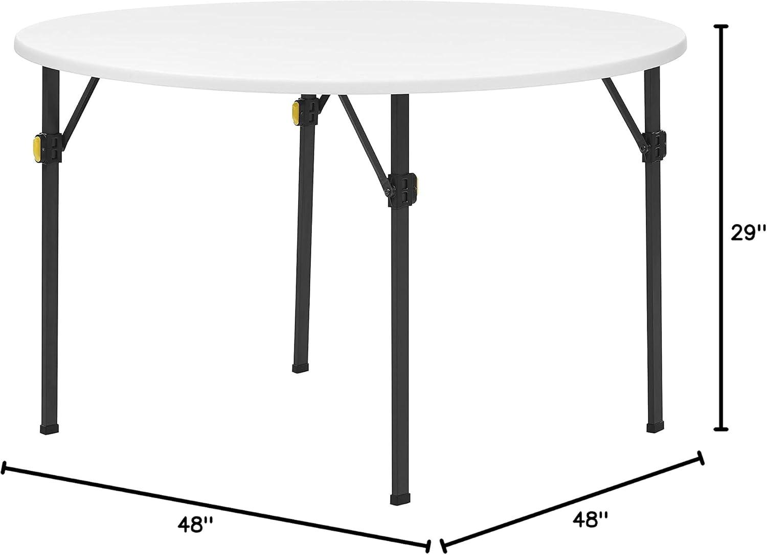 White 4ft Round Bi-Fold Folding Table with Steel Legs