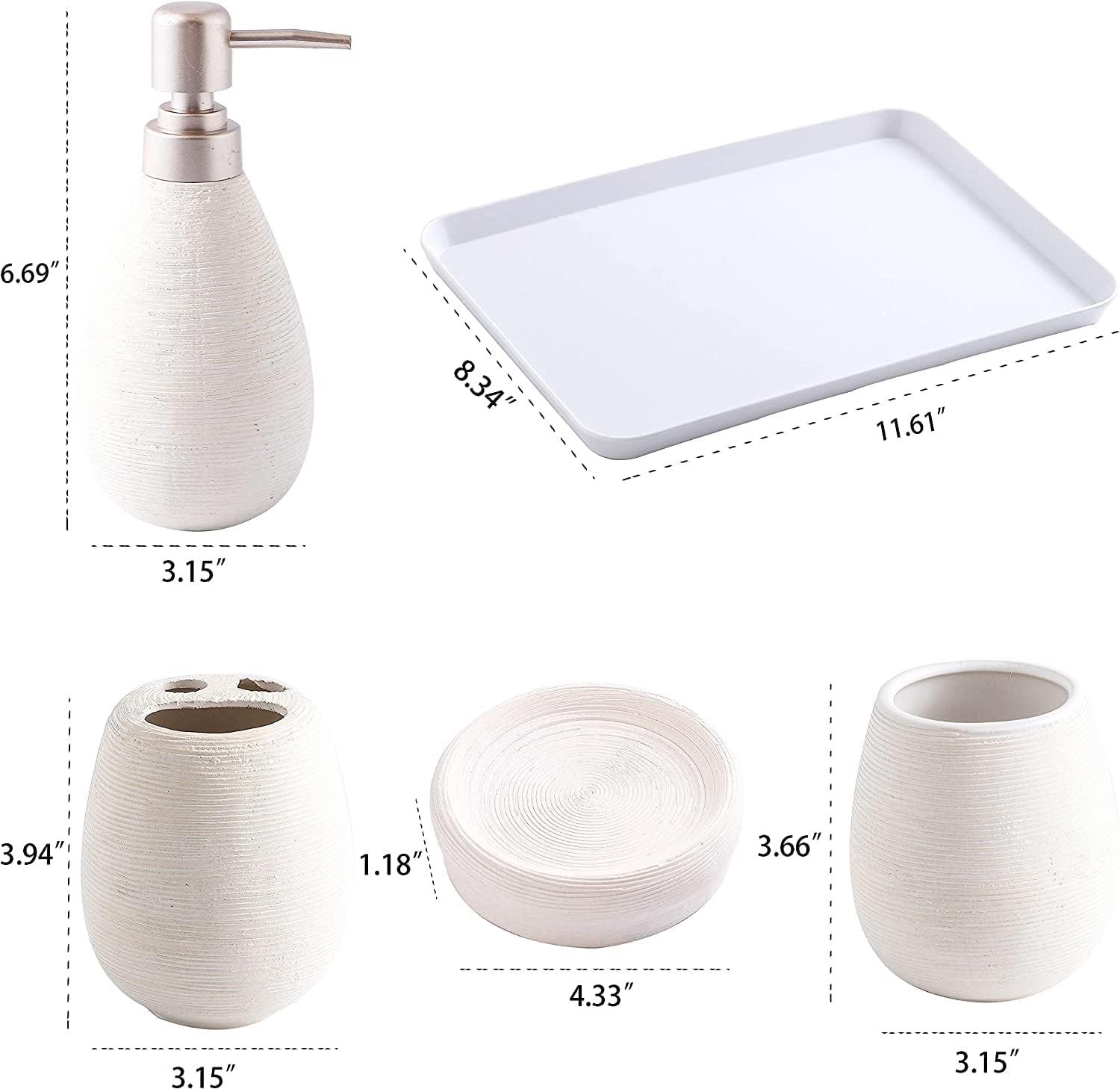 Beige Ceramic and Metal Bathroom Accessory Set