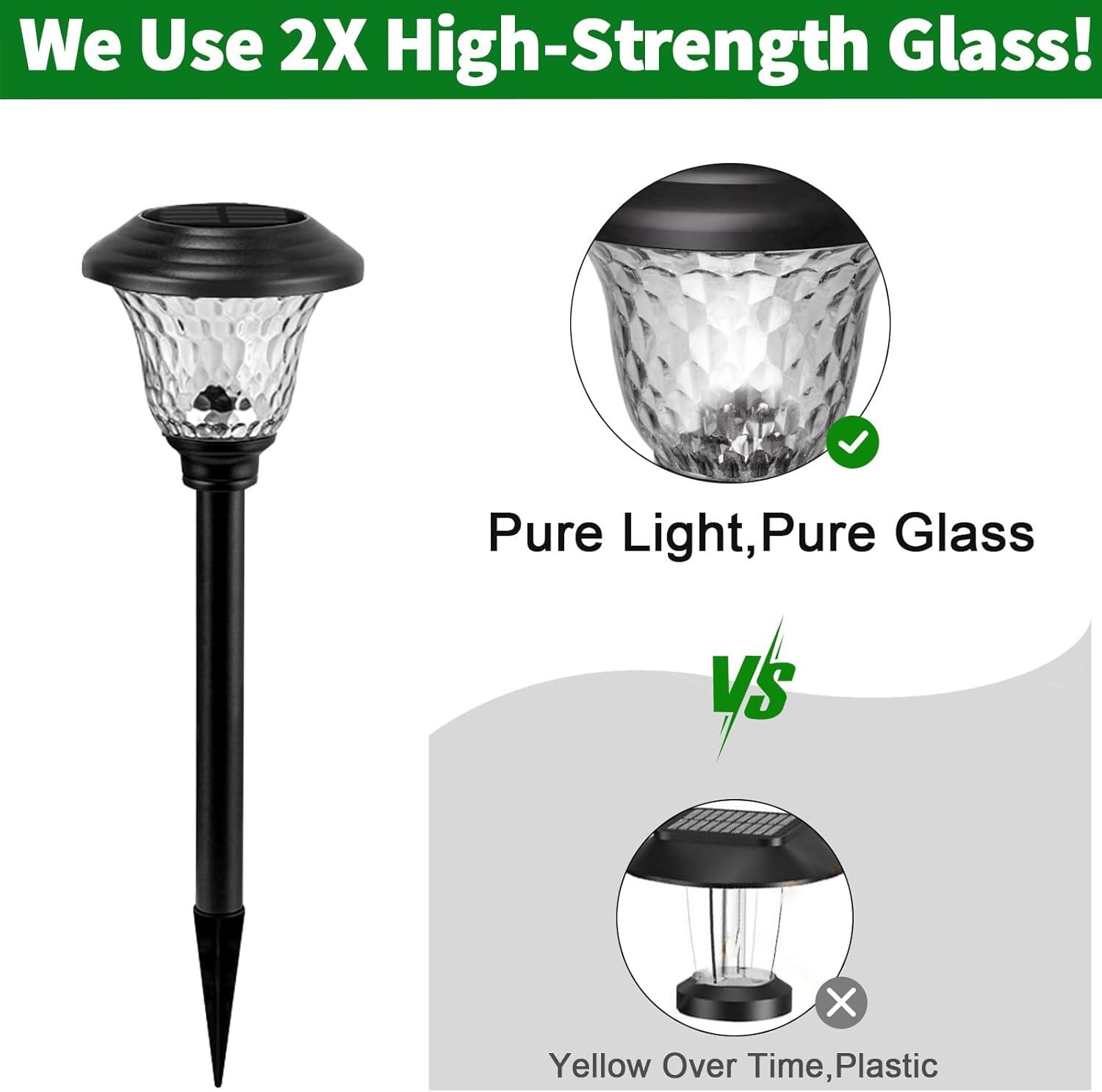Beau Jardin 8 Pack Solar Pathway Lights Outdoor Solar Powered Lights Waterproof Glass High Lumen for Garden Landscape Path Yard Walkway Patio Driveway Outside Colored Color Changing White Black