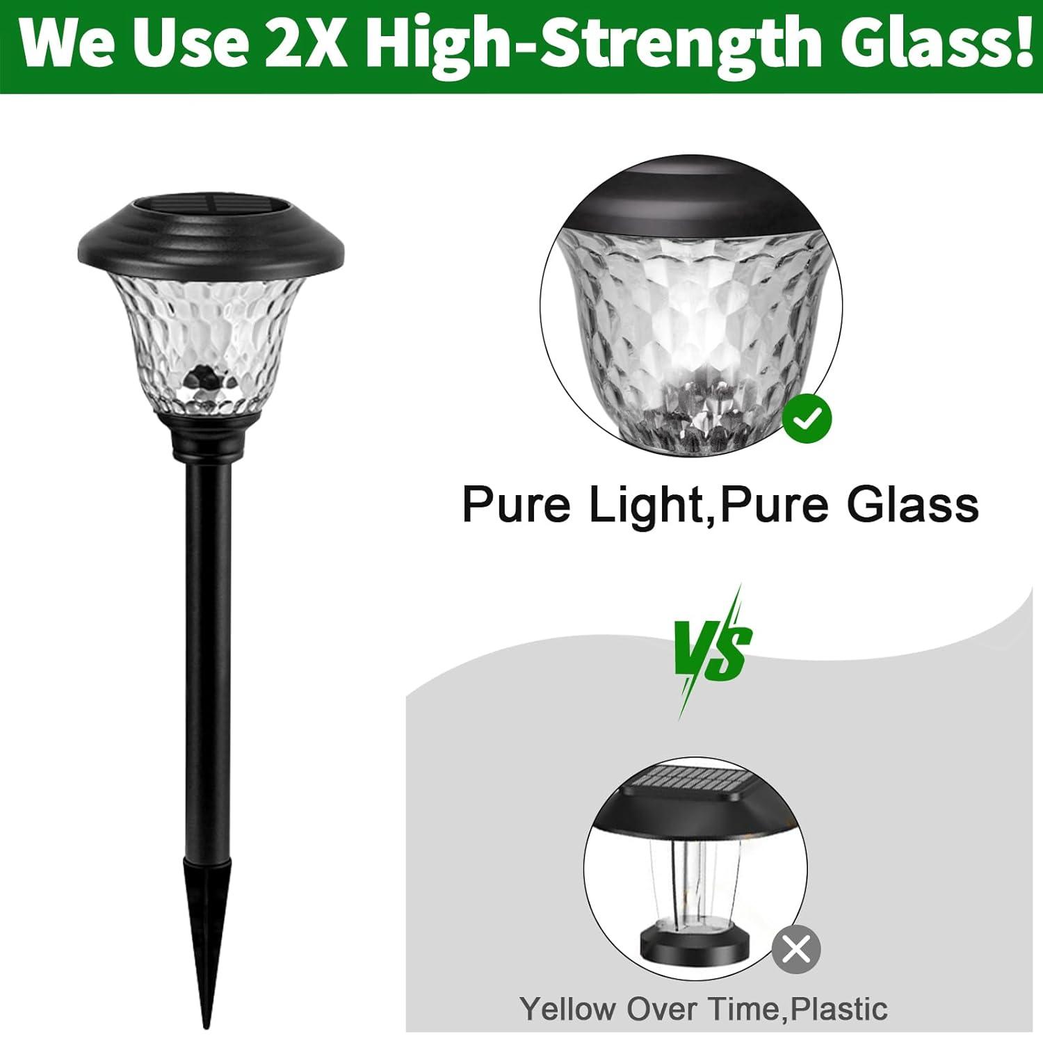 Beau Jardin 8 Pack Solar Pathway Lights Outdoor Solar Powered Lights Waterproof Glass High Lumen for Garden Landscape Path Yard Walkway Patio Driveway Outside Colored Color Changing White Black